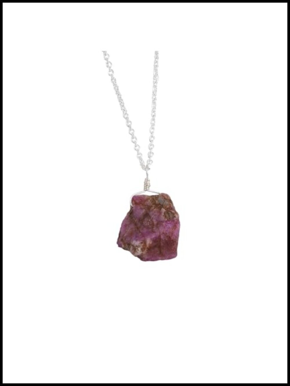 Natural Raw Ruby Pendant Necklace with Silver Plated Adjustable Chain